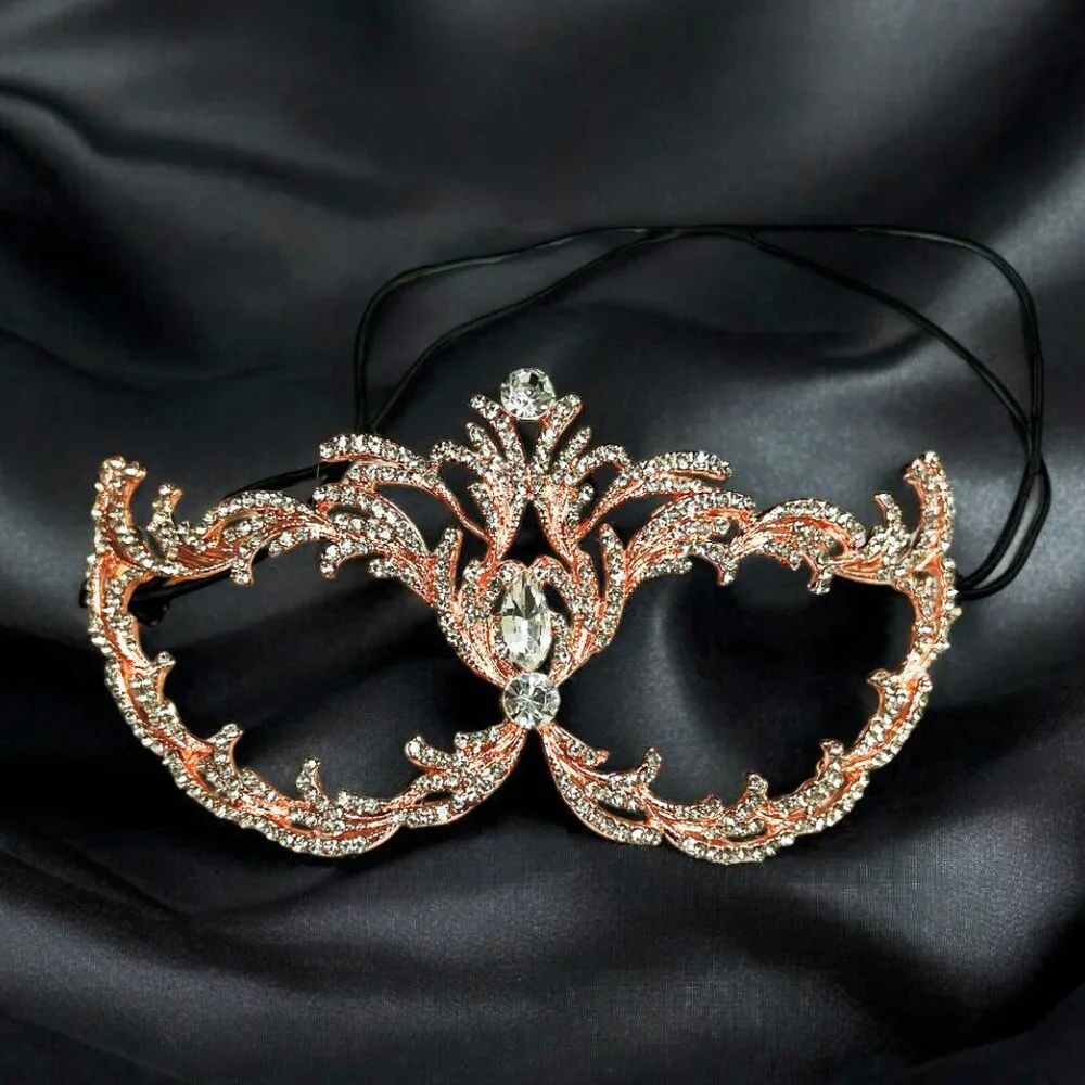 Rose Gold Decorative Masquerade Face Mask with Rhinestones
